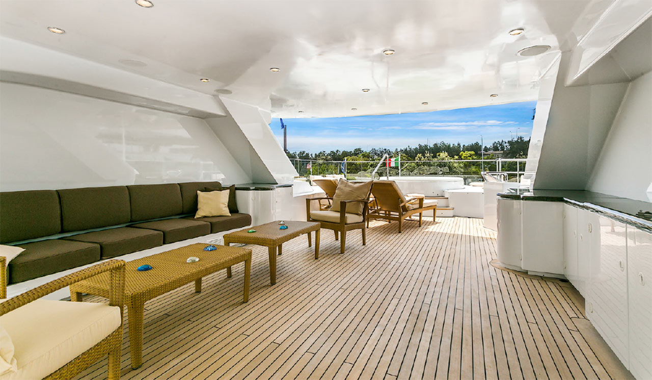 Sofas on motor yacht deck