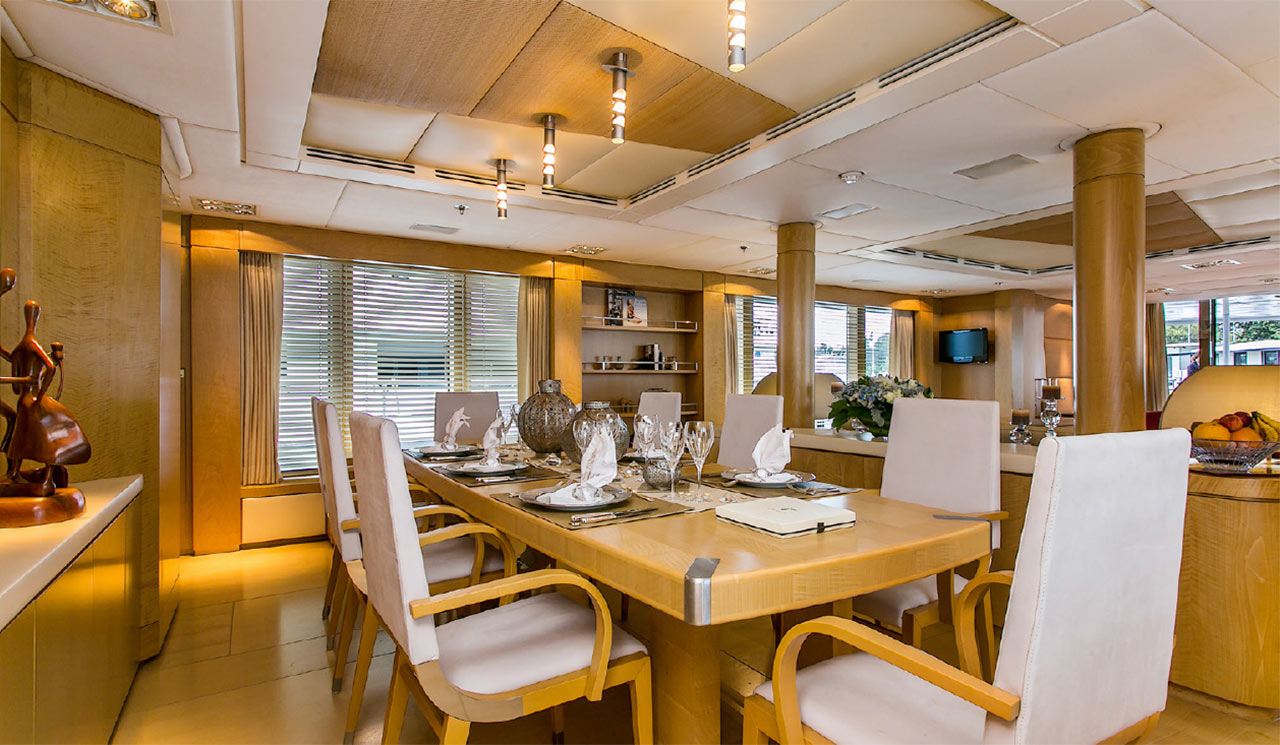 Dinner room in luxury yacht